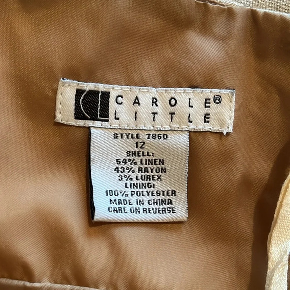 Vintage Linen Blend Dress Women12 Tan Gold Metallic Thread Sleeveless Baby Doll - Picture 4 of 17